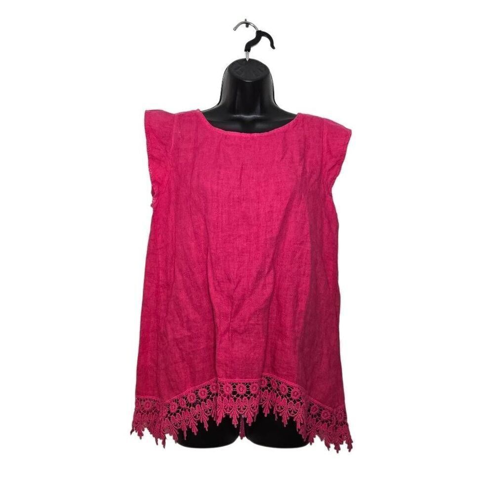 Terzo Millennio Blouse Top Italy Womens Size Small 100% Linen Pink Lace Trim